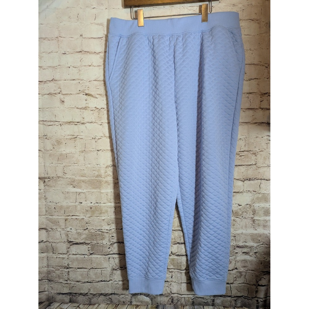Land's End Quilted Jogger Pants Women's XL In Baby Blue Elastic Waist Stretch